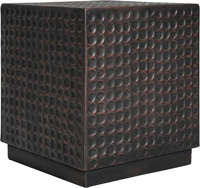 Christopher Knight Home Jeanie Outdoor Side Table Lightweight Concrete, Patio End Table Cube, MGO Fluted Coffee Table for Outside, Garden, Backyard, Poolside Accent Table, Dark Brown Copper
