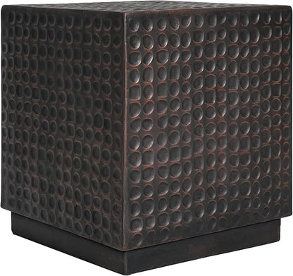 Christopher Knight Home Jeanie Outdoor Side Table Lightweight Concrete, Patio End Table Cube, MGO Fluted Coffee Table for Outside, Garden, Backyard, Poolside Accent Table, Dark Brown Copper