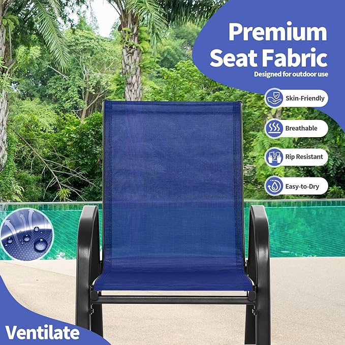 Giantex Outdoor Rocking Chairs Set of 4, Patio Rocking Chairs w/Breathable Seat & Back, Heavy-Duty Metal Support, Ergonomic Outside Rocker for Backyard, Poolside, Garden, Navy
