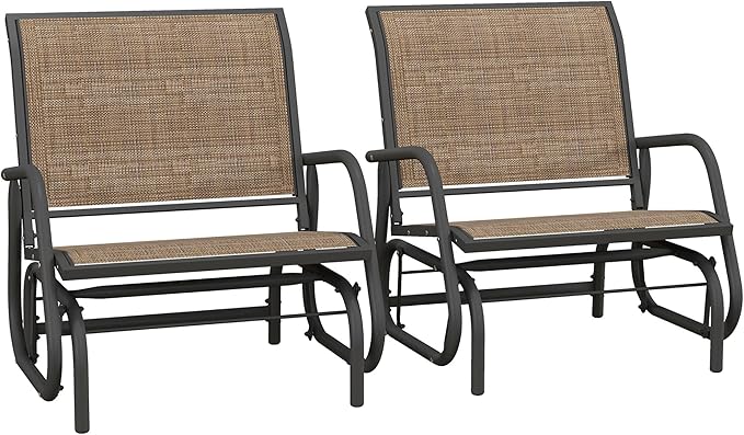 Outsunny Porch Glider Set of 2, Metal Frame Swing Glider Chair with Breathable Mesh Fabric - Photo 1