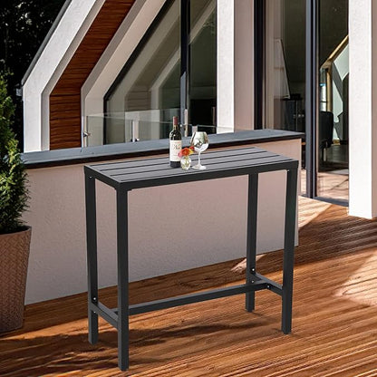 Outdoor Bar Table, Patio Counter Height Bar Table, 55" Rectangle Bar Tables for Patio, Garden, Yard, Balcony, Poolside (Black)