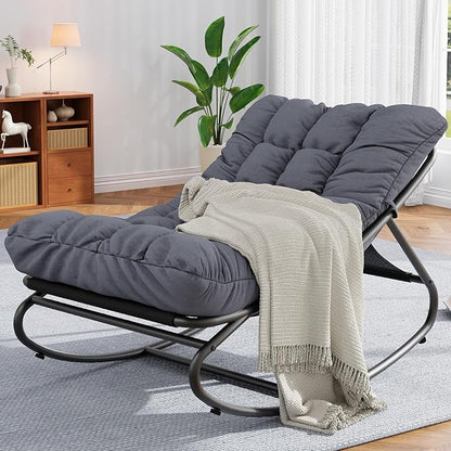 GarveeLife Outdoor Rocking Chair, Outdoor Lounge Chairs with Thick Waterproof Cushion, 300lbs Heavy Duty Metal Patio Rocking Chair for Garden, Porch, Nursery, Silla Mecedora para Adulto-Grey