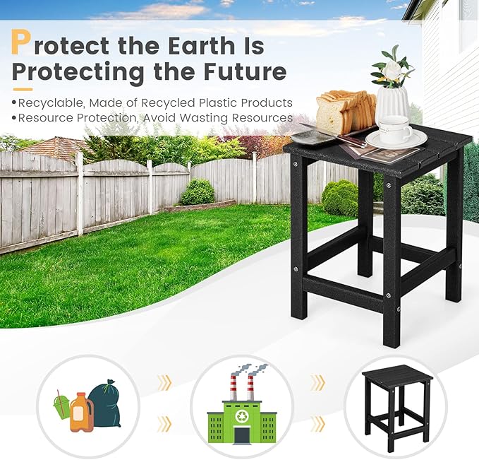 Tangkula Square Outdoor Side Table, Weather Resistant HDPE Adirondack Table, Outdoor Chairside End Tables for Lawn Garden Balcony, Easy Assembly, Patio Side Table, 14 x 14 x 18.5 Inch (2, Black)