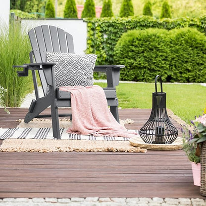 FUNBERRY Folding Adirondack Chair, HDPE All Weather Fire Pit Chairs with Cup Holder for Outdoor