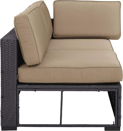 Crosley Furniture Biscayne Outdoor Sectional Loveseat, 2-Person Wicker Patio Couch for Deck, Backyard, Brown with Mocha Cushions