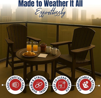 Phat Tommy Tall Adirondack Chair - HDPE Outdoor Furniture - Poly Adirondack Bar Stool - Heavy, Stress Free Furniture for Balcony, Deck, Patio, Front Porch, Brown