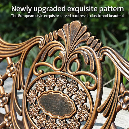 51" Outdoor Bench Garden Bench Cast Aluminum Bench with Floral Back Metal Front Porch Benches for Yard Patio Entryway Park (Red Copper)