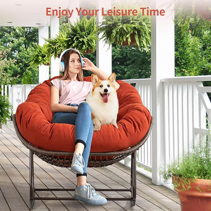 HOMEFUN Outdoor Patio Rocking Chairs, Oversized Papasan Rock Chair Indoor with Padded Cushion - Rocker Egg for Front Porch, Garden, Backyard Orange