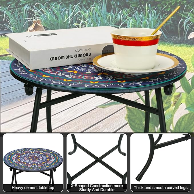 Indoor Outdoor Small Metal Round Side Table, Versatile 14 Inch Round Metal End Table for Patio Balcony Yard Porch Garden - Photo 5
