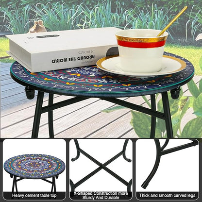 Indoor Outdoor Small Metal Round Side Table, Versatile 14 Inch Round Metal End Table for Patio Balcony Yard Porch Garden, Anti-Rust Waterproof Accent Table for Indoor Outdoor Use, Easy Assembly
