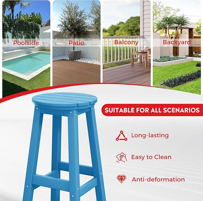 Costaelm 29" Height Outdoor Bar Stools, All-Weather Bar Stools, Adirondack Poly Patio Round Bar Stool for Patio, Deck, Kitchen Counter and Garden, Pacific Blue