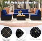 Tangkula 5 Piece Rattan Sofa Set, Outdoor Wicker Furniture Set w/Seat & Back Cushions, Square Coffee Table - Photo 7