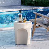 SUNBURY Outdoor Side Tables Set of 2, Concrete Accent End Table, Indoor Small Round Patio End Plant Stands Outside - Photo 5