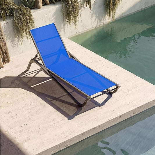 Outdoor Chaise Lounge Chair, 5-Position Adjustable Patio Lounge Chair with Ergonomic Aluminum Frame, Textilene Fabric Pool Loung Chairs for Poolside, Deck, Backyard (Royal Blue)