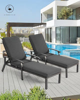 HOMEFUN Chaise Lounge Chair Set of 2, Hand-Finished Wood Grain Cast Aluminum Reclining Loungers with Cushions - Photo 7