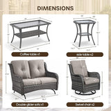 Patio Loveseat Glider Set, Resin Wicker Loveseat Glider with 4 Swivel Patio Chiars Coffee Table 2 Side Table, 8 Piece - Photo 2