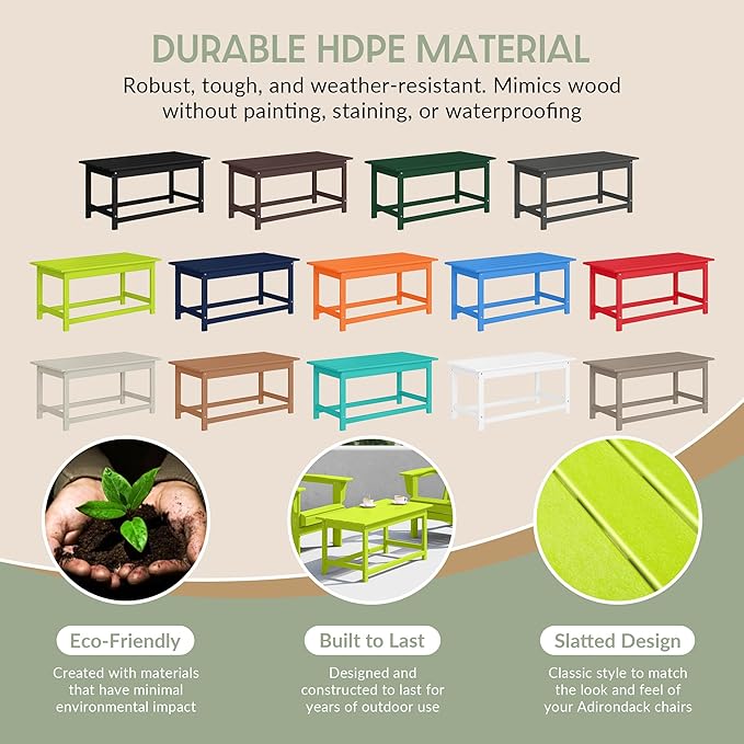 WestinTrends Malibu Outdoor Coffee Table, 35" x 17.5" All Weather Poly Lumber Patio Adirondack Coffee Table for Garden Lawn Porch Balcony, Lime
