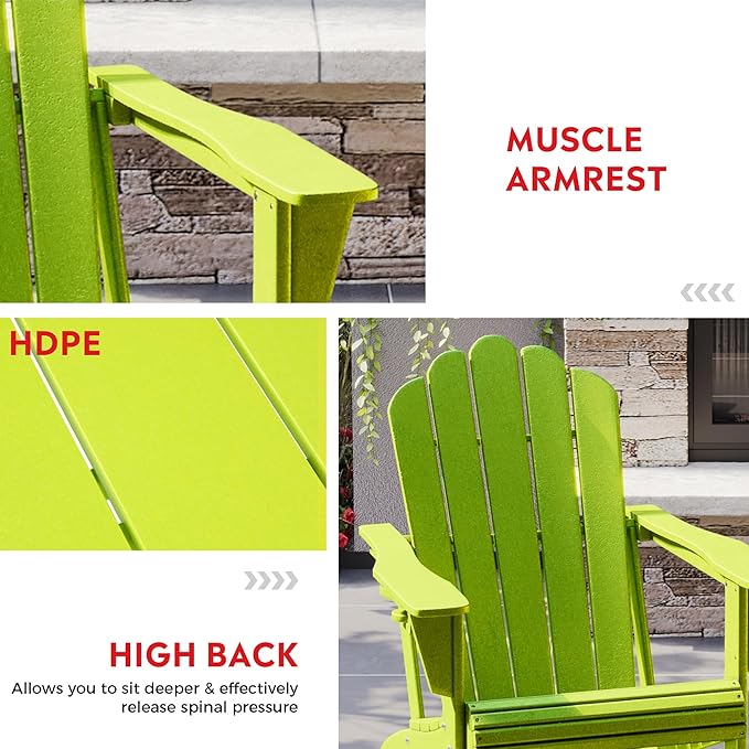 Costaelm Lakeview Outdoor Patio HDPE Adirondack Chair with Cup Holder, Lime