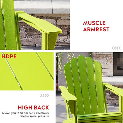 Costaelm Lakeview Outdoor Patio HDPE Adirondack Chair with Cup Holder, Lime