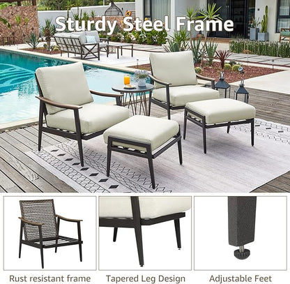 NATURAL EXPRESSIONS Patio Sofa Outdoor Furniture Metal Chair with Wicker Backrest & 6 Inches Cushion for Front, Porch, Deck, Balcony, Backyard, Sunroom, 51.5"(L) x 29.75"(W) x 33.86"(H).