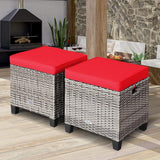Tangkula 2 Pieces Patio Rattan Ottomans, Outdoor Wicker Footstool Footrest Seat with Soft Cushions and Steel Frame - Photo 2