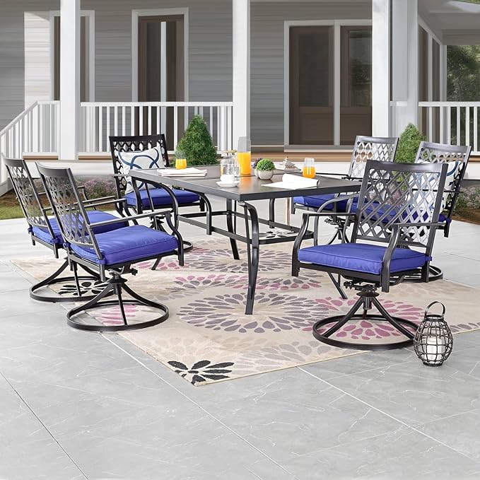 Outdoor Dining Table 63" Rectangular Metal Patio Dining Table for 6 with Wood Grain Tabletop Galvanized Steel Frame
