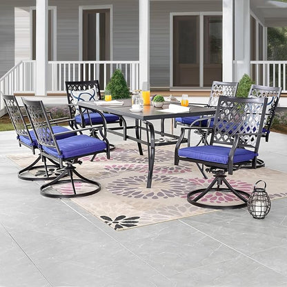 Outdoor Dining Table 63" Rectangular Metal Patio Dining Table for 6 with Wood Grain Tabletop Galvanized Steel Frame