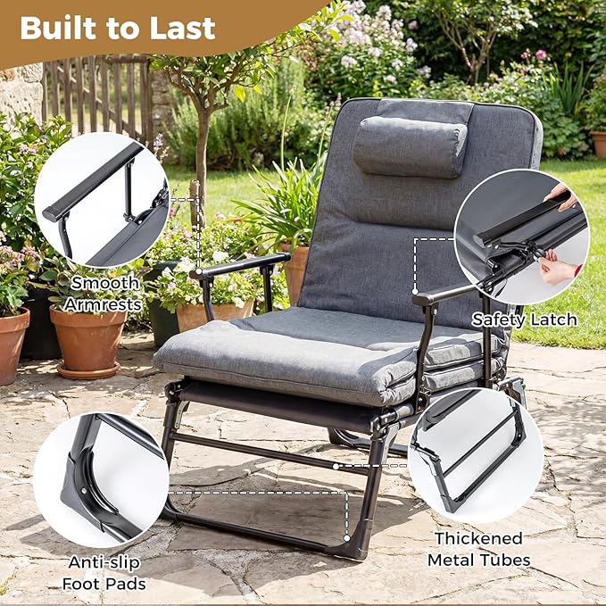 Tangkula Lounge Chair Outdoor with Cushion, 3 in 1 Convertible Outdoor Indoor Heavy Duty Folding Chaise Lounge Chair with 6-Position Adjustable Backrest & Flip-up Pillow (2,Gray)