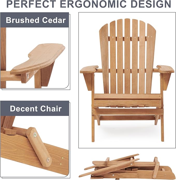 Wooden Folding Adirondack Chair, Half Pre-Assembled Wood Patio Lounge Chair for Outdoor Garden Backyard Porch Pool Deck Firepit