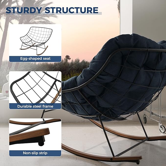 Grand patio Outdoor Rocking Chair, E-Coated Modern Cozy Lounge Rocker Chair with Cushion for Balcony Porch Patio - Photo 6