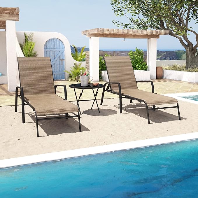 Devoko Patio Chaise Lounges Sets Outdoor Lounge Chairs with Adjustable Backrest & Sturdy Glass Top Coffee Table - Photo 1