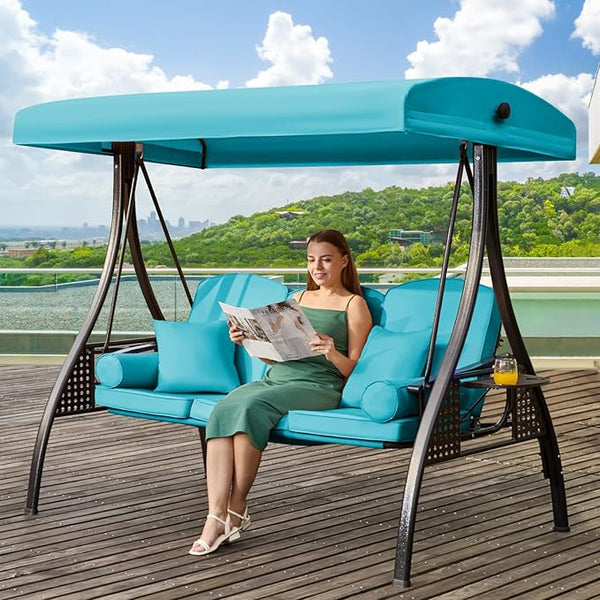 3 in 1 Outdoor Porch Swing with Adjustable Canopy, 3 Seat Outdoor Swing for Adults - Photo 1
