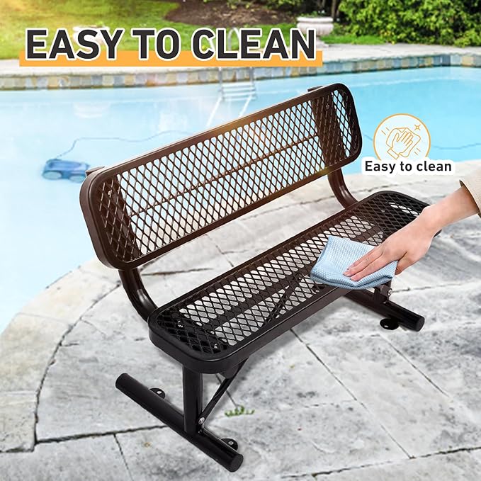 Thermoplastic Coated Iron Park Bench for Outside, Heavy Duty Metal Garden Bench, Expanded Commercial Grade Seating for Shopping Malls, Lawn Yard Porch Entryway (Black with Backrest, 48IN)