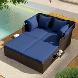 ORALNER Outdoor Daybed, 2-Person Wicker Patio Sofa with Retractable Canopy, Cushions & Pillows, 2 Side Trays - Photo 7