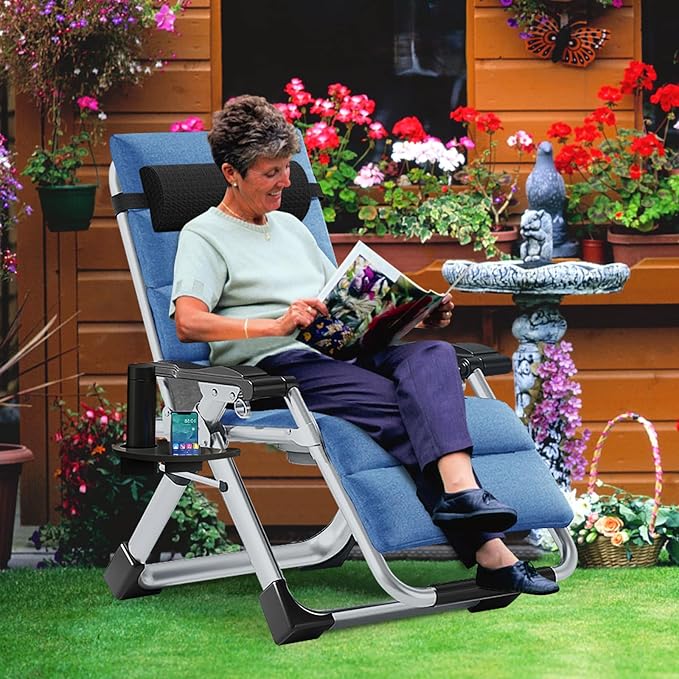 MOPHOTO Zero Gravity Chair, Outdoor Padded Lounge Chair with Side Table, Zero Gravity Recliner Chair, Outdoor Reclining Chair, Sturdy & Comfortable, Supports up to 440lbs