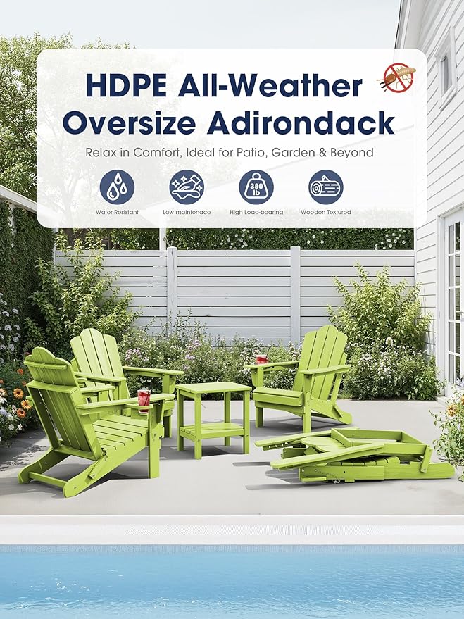 KINGYES Adjustable Folding Adirondack Chair, 3-Position Reclining Adirondack Chairs with Cup Holder - Photo 9
