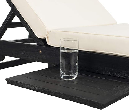 SAFAVIEH Outdoor Collection Newport Black/ Beige Cushion Built-in Side Table Adjustable Chaise Lounge Chair