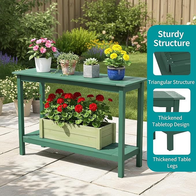 Outdoor Console Table, All-Weather 2-Tier Patio Console Table, Outside Plant Stand Table, Low Maintenance - Photo 6