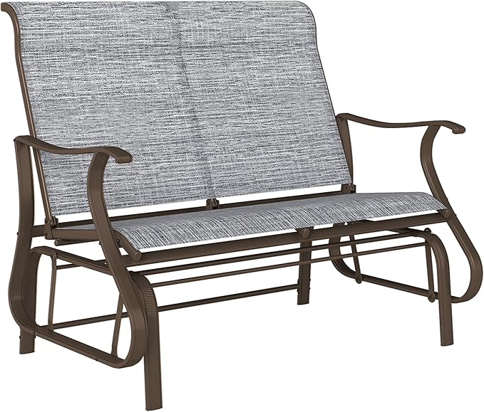 Outsunny 2-Person Outdoor Glider Bench，Patio Glider Loveseat Chair with Powder Coated Steel Frame，2 Seats Porch Rocking Glider for Backyard, Lawn, Garden and Porch, Mixed Gray