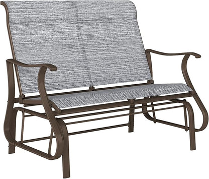 Outsunny 2-Person Outdoor Glider Bench，Patio Glider Loveseat Chair with Powder Coated Steel Frame，2 Seats Porch Rocking Glider for Backyard, Lawn, Garden and Porch, Mixed Gray