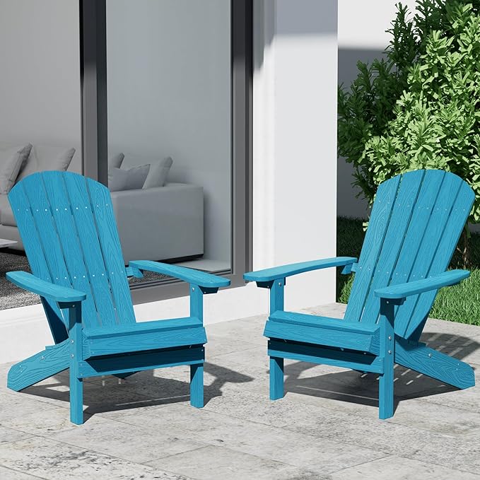 YEFU Adirondack Chairs Set of 2: Outdoor Chair HIPS Plastic Adirondack Chairs - Patio Chairs with Wood Texture - Lawn - Photo 1