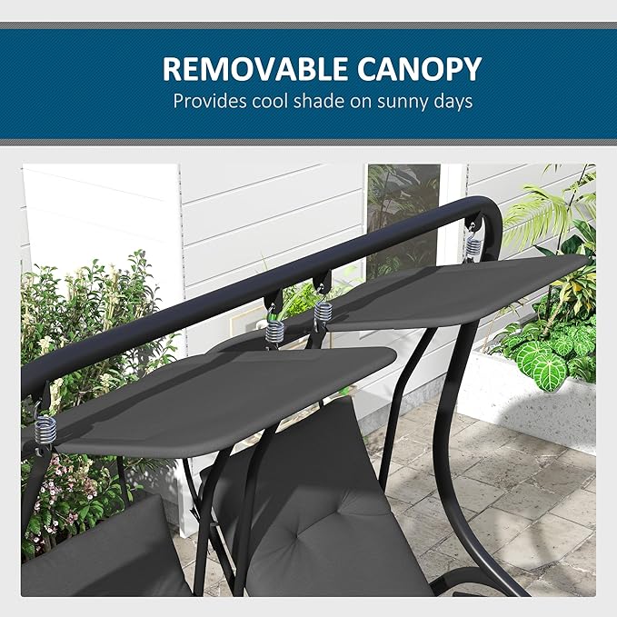 Outsunny Patio Swing Chair with 2 Separate Seats, Outdoor Swing with Removable Canopy and Cup Holders for Porch, Garden - Photo 6