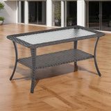 Rilyson Patio Tables Outdoor Coffee Table - Wicker Rattan Coffee Tables with 2-Tier Storage Shelf Glass Top for Outside - Photo 2