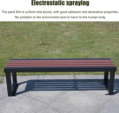39.3in/47.2in/59 in Outdoor Garden Bench Patio Park Bench, 2-3 Person Porch Benches Solid Wood Slat Leisure Seats, Zinc Alloy Frame Metal Bench with backrest, for Lawn Porch Backyard Furniture