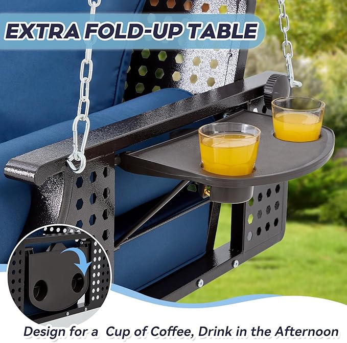 3 Seat Porch Swing, Patio Swing Bench with Cup Holders & 3 Back Cushions - Photo 6