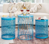 Y&M Set of 3 Blue Round Nesting Tables, Multifunctional Coffee Table End Table, Side Table for Indoor - Photo 2