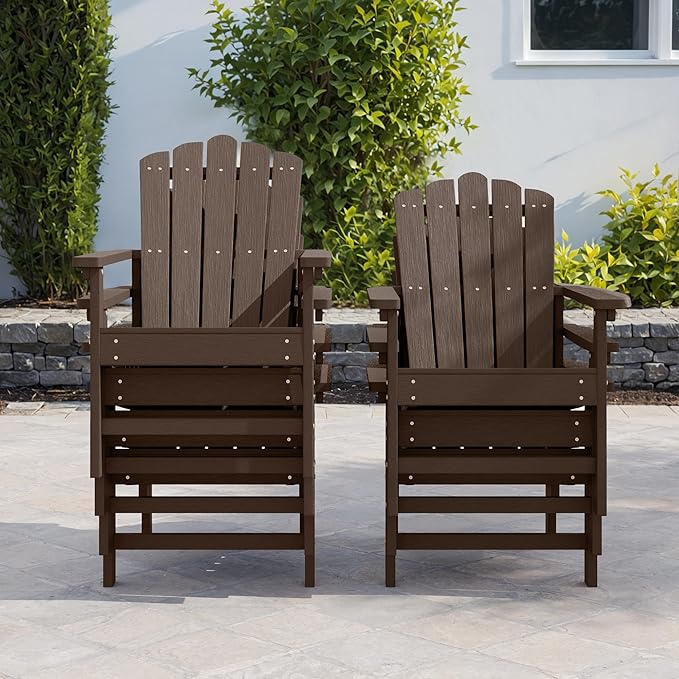 Stackable Adirondack Chairs Set of 2, Weather-Resistant Outdoor Patio Seating, Low Maintenance Poly Lumber Chairs for Porch, Deck, Garden, Fire Pit (Brown)