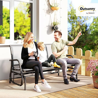 Outsunny 3-Person Patio Glider Bench, Outdoor Porch Glider Swing with 3 Seats, Breathable Mesh Fabric, Metal Frame, Cream White