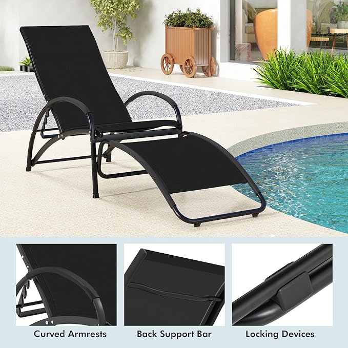 Giantex 2-in-1 Outdoor Rocking Chairs of 2, Convertible Lounge Chair with 4-Position Adjustable Backrest - Photo 9