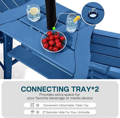 Tall Adirondack Chairs Set of 2, HDPE Balcony Chair with Double Connecting Tray, Weather Resistant Outdoor Adirondack Bar Stools for Patio, Deck, Patio, Backyard, Balcony.(Navy Blue)